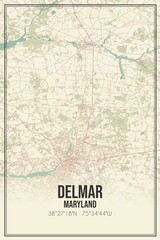 Retro US city map of Delmar, Maryland. Vintage street map.
