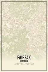 Retro US city map of Fairfax, Virginia. Vintage street map.