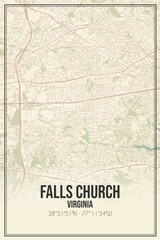 Retro US city map of Falls Church, Virginia. Vintage street map.