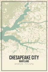 Retro US city map of Chesapeake City, Maryland. Vintage street map.