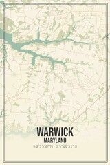 Retro US city map of Warwick, Maryland. Vintage street map.