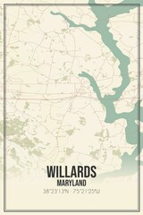 Retro US city map of Willards, Maryland. Vintage street map.