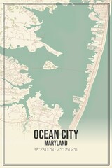 Retro US city map of Ocean City, Maryland. Vintage street map.