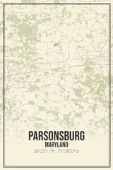Retro US city map of Parsonsburg, Maryland. Vintage street map.