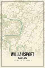Retro US city map of Williamsport, Maryland. Vintage street map.