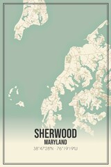 Retro US city map of Sherwood, Maryland. Vintage street map.