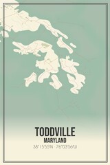 Retro US city map of Toddville, Maryland. Vintage street map.