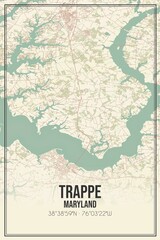 Retro US city map of Trappe, Maryland. Vintage street map.