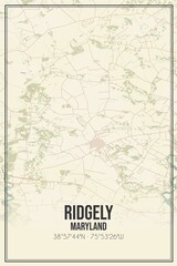 Fototapeta premium Retro US city map of Ridgely, Maryland. Vintage street map.