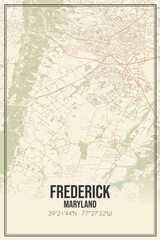 Retro US city map of Frederick, Maryland. Vintage street map.