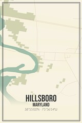Retro US city map of Hillsboro, Maryland. Vintage street map.