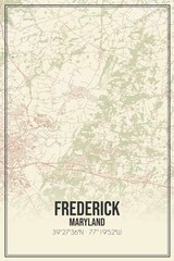 Retro US city map of Frederick, Maryland. Vintage street map.