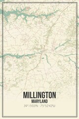 Retro US city map of Millington, Maryland. Vintage street map.