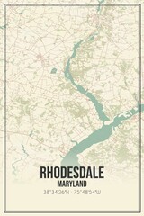 Retro US city map of Rhodesdale, Maryland. Vintage street map.