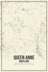 Retro US city map of Queen Anne, Maryland. Vintage street map.