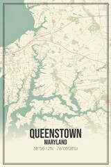 Retro US city map of Queenstown, Maryland. Vintage street map.