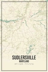 Retro US city map of Sudlersville, Maryland. Vintage street map.