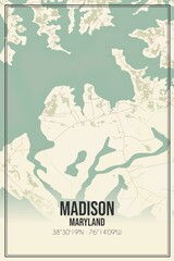 Retro US city map of Madison, Maryland. Vintage street map.
