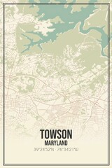 Retro US city map of Towson, Maryland. Vintage street map.