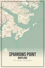 Retro US city map of Sparrows Point, Maryland. Vintage street map.