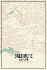 Fototapeta na wymiar Retro US city map of Baltimore, Maryland. Vintage street map.