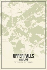 Retro US city map of Upper Falls, Maryland. Vintage street map.