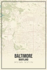 Retro US city map of Baltimore, Maryland. Vintage street map.