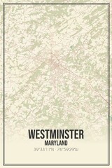 Retro US city map of Westminster, Maryland. Vintage street map.