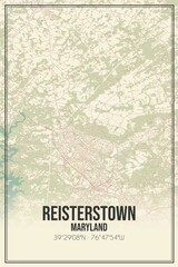 Retro US city map of Reisterstown, Maryland. Vintage street map.