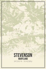 Retro US city map of Stevenson, Maryland. Vintage street map.