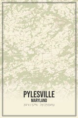 Retro US city map of Pylesville, Maryland. Vintage street map.