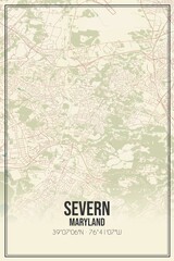 Retro US city map of Severn, Maryland. Vintage street map.