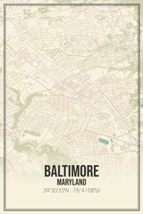 Retro US city map of Baltimore, Maryland. Vintage street map.
