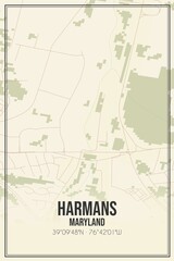 Retro US city map of Harmans, Maryland. Vintage street map.