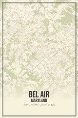 Retro US city map of Bel Air, Maryland. Vintage street map.