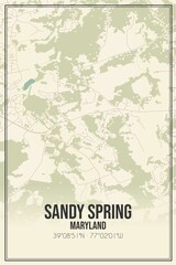 Retro US city map of Sandy Spring, Maryland. Vintage street map.