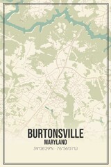 Retro US city map of Burtonsville, Maryland. Vintage street map.