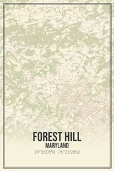 Retro US city map of Forest Hill, Maryland. Vintage street map.