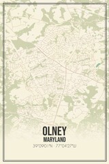 Retro US city map of Olney, Maryland. Vintage street map.