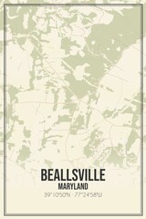 Retro US city map of Beallsville, Maryland. Vintage street map.