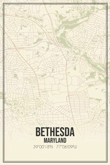 Retro US city map of Bethesda, Maryland. Vintage street map.