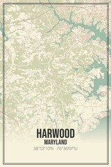 Retro US city map of Harwood, Maryland. Vintage street map.