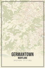 Retro US city map of Germantown, Maryland. Vintage street map.