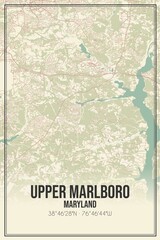 Retro US city map of Upper Marlboro, Maryland. Vintage street map.