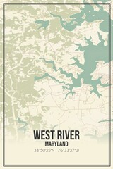 Retro US city map of West River, Maryland. Vintage street map.