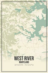 Fototapeta premium Retro US city map of West River, Maryland. Vintage street map.