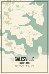 Retro US city map of Galesville, Maryland. Vintage street map.