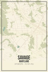Retro US city map of Savage, Maryland. Vintage street map.
