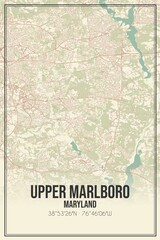 Retro US city map of Upper Marlboro, Maryland. Vintage street map.