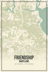 Retro US city map of Friendship, Maryland. Vintage street map.